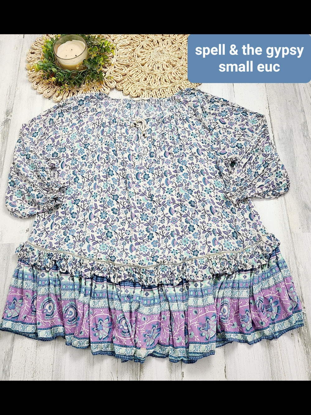 Spell Boho Floral Dahlia Tunic Dress in Purple and Blue